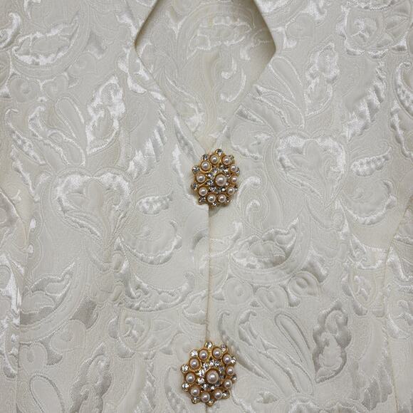 Karen Lawrence by Matthew Brocade Evening Jacket Womens 16 Ivory Beaded Pearl - Picture 5 of 9
